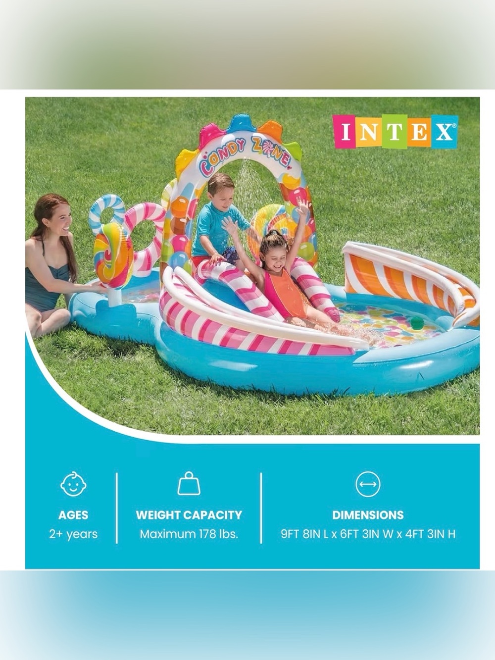 Candy Zone Inflatable Kids Splash Pool with Slide - Blue & Pink - Picture 2 of 4